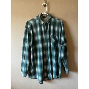 Vintage 90s Grunge Express Blue White Plaid Flannel Women's Size L